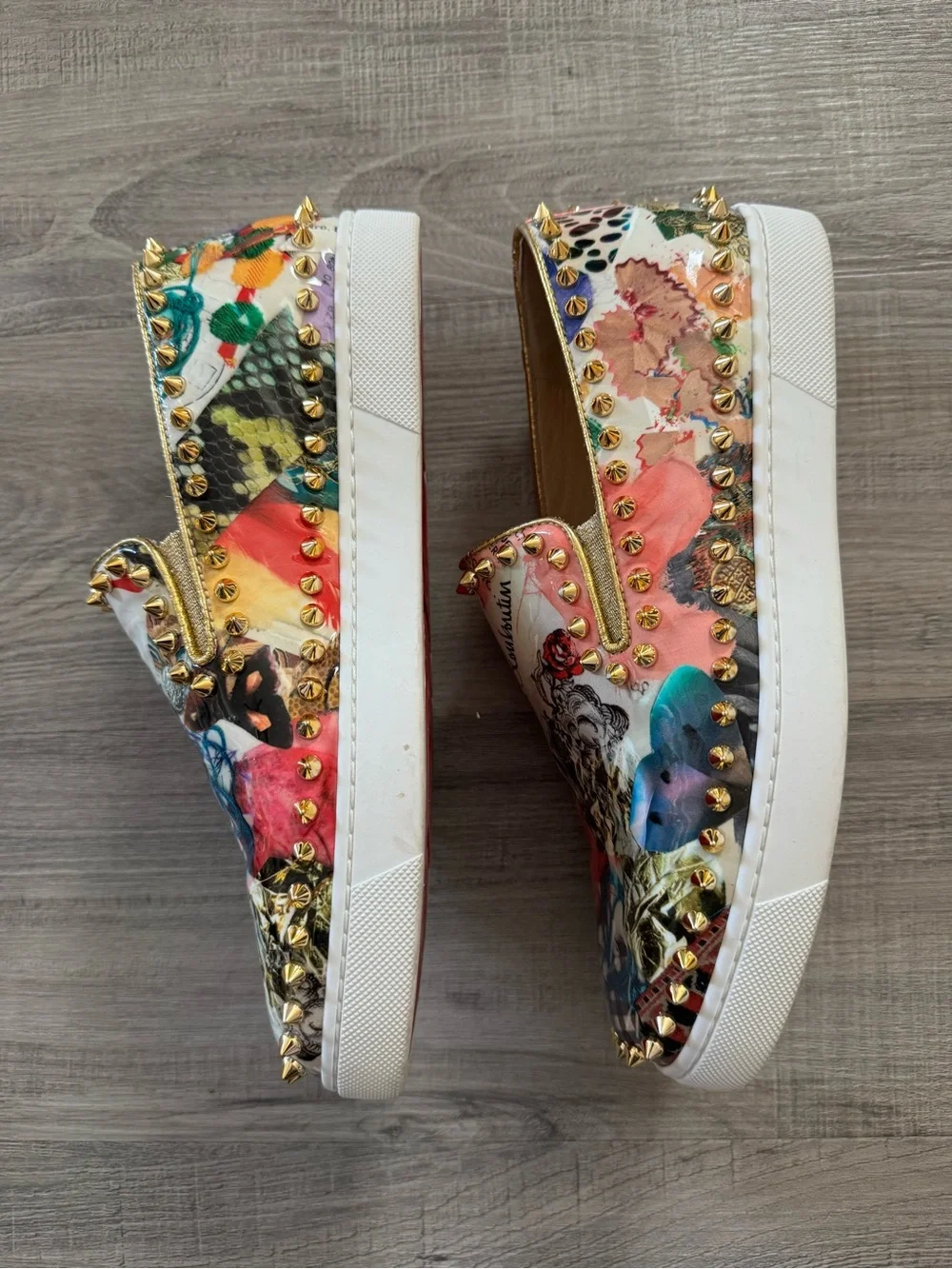 Christian Louboutin Pik Boat Collage Spikes Slip On Sneakers EU 38 Like New